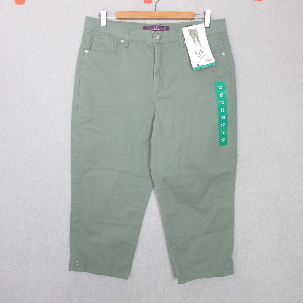 Gloria Vanderbilt Amanda Capri Pants Womens 12 Green Cloud Twill High Rise New